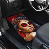 Calavera Girl Front and Back Car Floor Mats - Red and Blue 101807 - YourCarButBetter