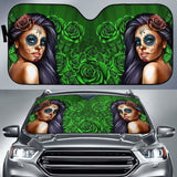 Calavera Girl - Green - Auto Sun Shade 172609 - YourCarButBetter