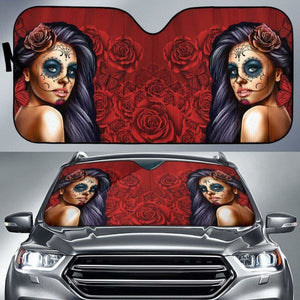 Calavera Girl - Red - Auto Sun Shade 172609 - YourCarButBetter