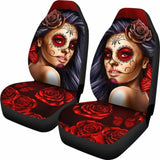 Calavera Girl - Red - Car Seat Covers 101807 - YourCarButBetter