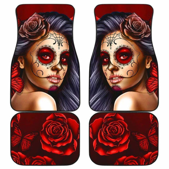 Calavera Girl - Red - Front and Back Car Floor Mats 101807 - YourCarButBetter