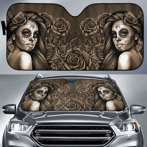 Calavera Girl - Sepia - Auto Sun Shade 172609 - YourCarButBetter