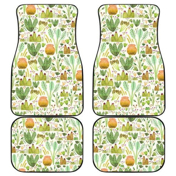 Car Floor Mats Green Flower Succulents and Cactus Doodle Pattern 212601 - YourCarButBetter