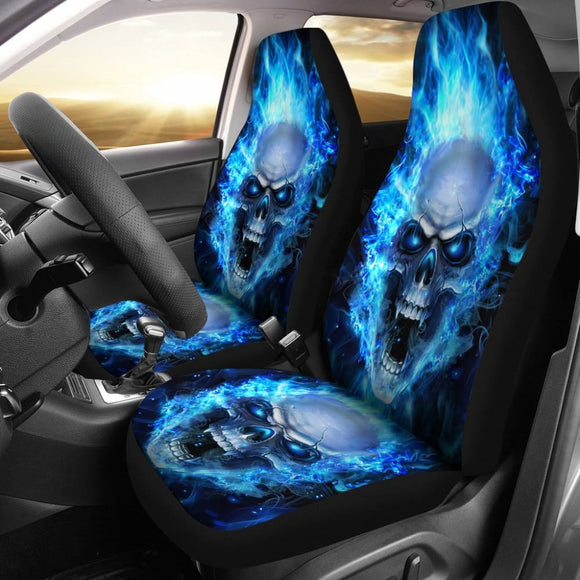 Car Seat Covers-Blue Flame Skull 103131 - YourCarButBetter