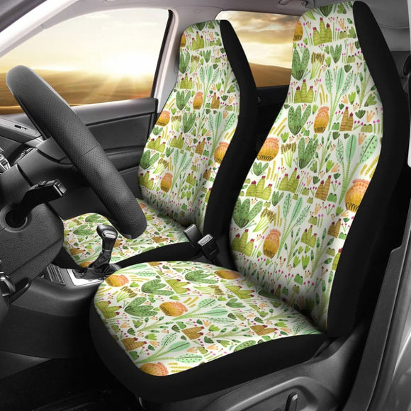 Car Seat Covers Green Flower Succulents and Cactus Doodle Pattern 212601 - YourCarButBetter