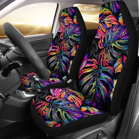Car Seat Covers Polynesian Palm Leaves Neon Color 174510 - YourCarButBetter