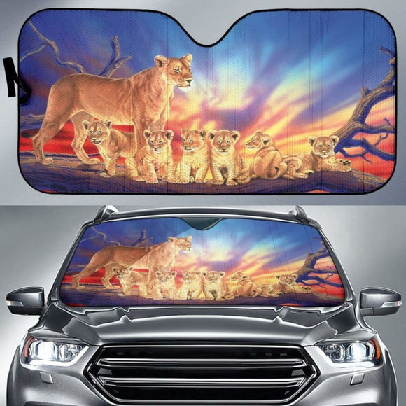 Car Sun Shades With Lion Family Print 172609 - YourCarButBetter
