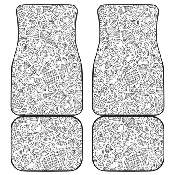 Cartoon Hand Drawn Ice Cream Black White Front And Back Car Mats 160830 - YourCarButBetter