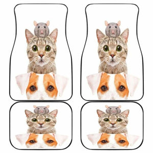 Cat Dog Mice Funny In White Theme Car Floor Mats 112428 - YourCarButBetter