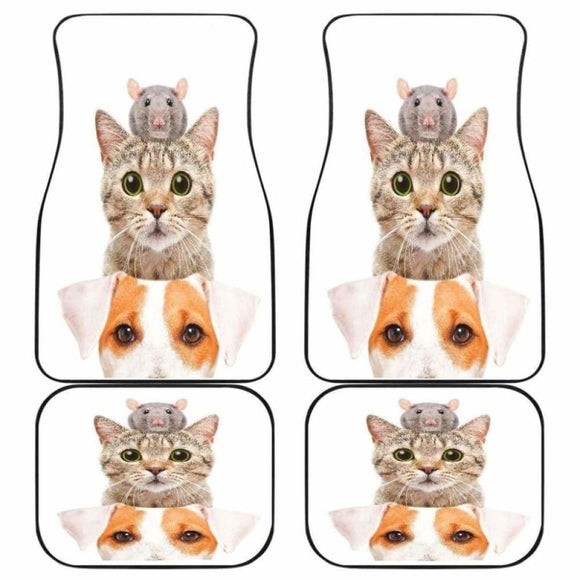 Cat Dog Mice Funny In White Theme Car Floor Mats 112428 - YourCarButBetter