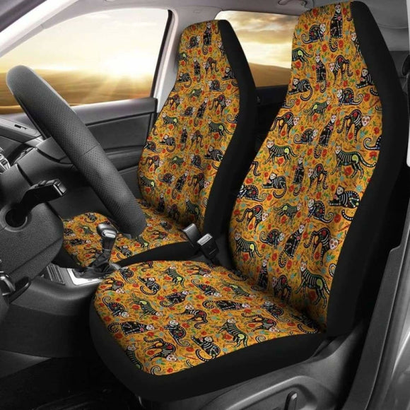 Cat Sugar Skull Yellow Car Seat Covers 101807 - YourCarButBetter