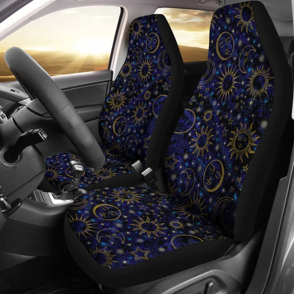 Celestial Night Sky Black Blue Gold Suns Moons Stars Car Seat Covers 101819 - YourCarButBetter