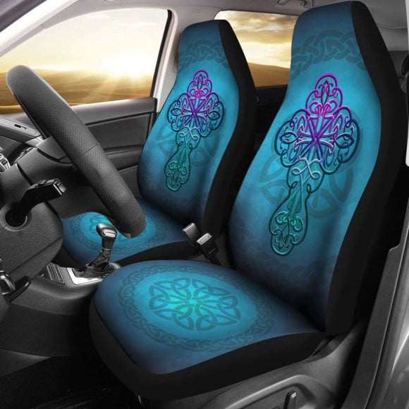 Celtic Car Seat Covers Blue Celtic Cross 160905 - YourCarButBetter