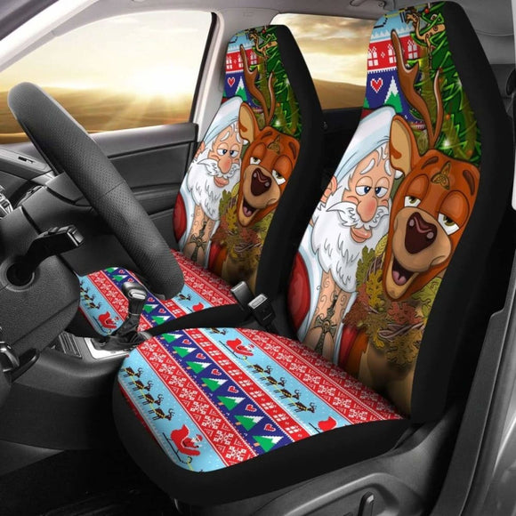 Celtic Style Merry Christmas Ugly Car Seat - Drunk Santa And Deer 161012 - YourCarButBetter