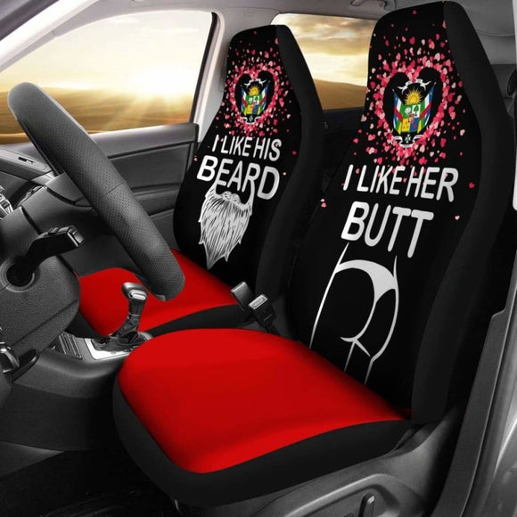 Central African Republic Car Seat Covers Couple Valentine Her Butt - His Beard 105905 - YourCarButBetter