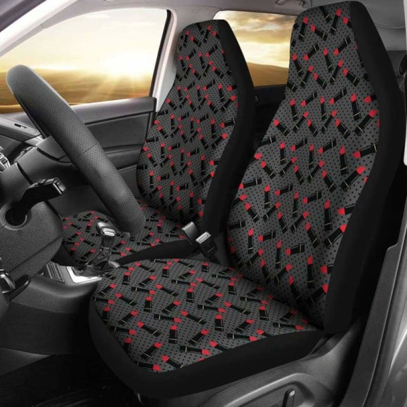 Charcoal Gray Black Polka Dots With Lipstick Tubes Car Seat Covers 143731 - YourCarButBetter