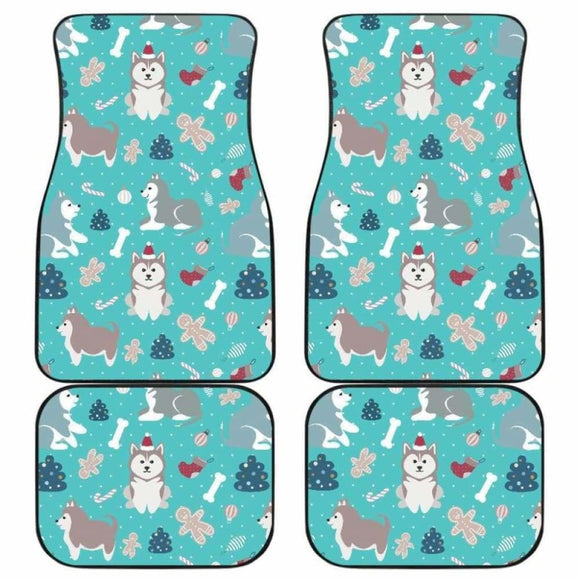 Christmas Cute Siberian Husky Puppie Pattern Front And Back Car Mats 160830 - YourCarButBetter