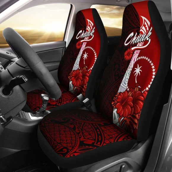 Chuuk Micronesia Car Seat Covers - Coat Of Arm With Hibiscus - 232125 - YourCarButBetter