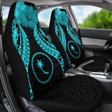 Chuuk Polynesian Car Seat Covers Pride Seal And Hibiscus Neon Blue - 232125 - YourCarButBetter