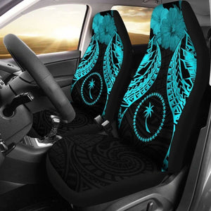 Chuuk Polynesian Car Seat Covers Pride Seal And Hibiscus Neon Blue - 232125 - YourCarButBetter