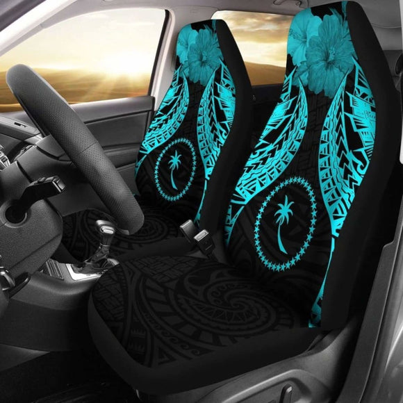 Chuuk Polynesian Car Seat Covers Pride Seal And Hibiscus Neon Blue - 232125 - YourCarButBetter