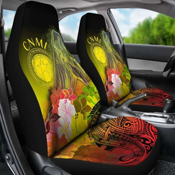 Cnmi Car Seat Covers - Humpback Whale With Tropical Flowers (Yellow) - 102802 - YourCarButBetter