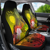 Cnmi Car Seat Covers - Humpback Whale With Tropical Flowers (Yellow) - 102802 - YourCarButBetter