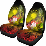 Cnmi Car Seat Covers - Humpback Whale With Tropical Flowers (Yellow) - 102802 - YourCarButBetter
