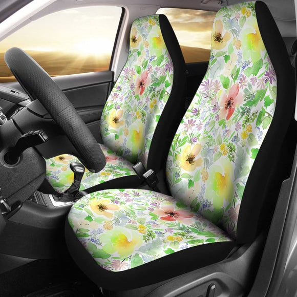 Colorful Green Watercolor Floral Car Seat Covers 174510 - YourCarButBetter