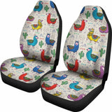 Colorful Llama Pattern On Burlap Style Background Boho Car Seat Covers 102802 - YourCarButBetter