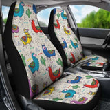 Colorful Llama Pattern On Burlap Style Background Boho Car Seat Covers 102802 - YourCarButBetter