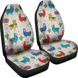 Colorful Llama Pattern On Burlap Style Background Boho Car Seat Covers 102802 - YourCarButBetter