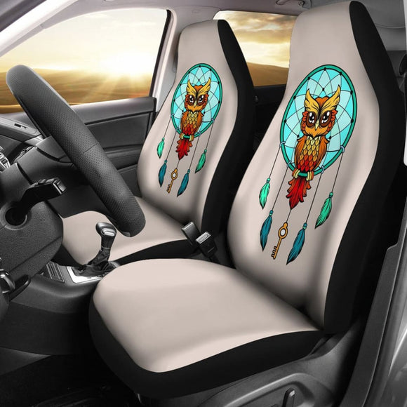 Colorful Owl And Dreamcatcher Stained Glass Effect Print Car Seat Covers 210301 - YourCarButBetter