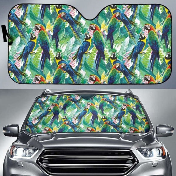 Colorful Parrot Exotic Flower Leaves Car Auto Sun Shades 182102 - YourCarButBetter