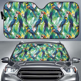 Colorful Parrot Exotic Flower Leaves Car Auto Sun Shades 182102 - YourCarButBetter