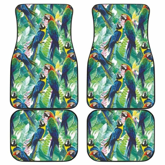 Colorful Parrot Exotic Flower Leaves Front And Back Car Mats 174914 - YourCarButBetter