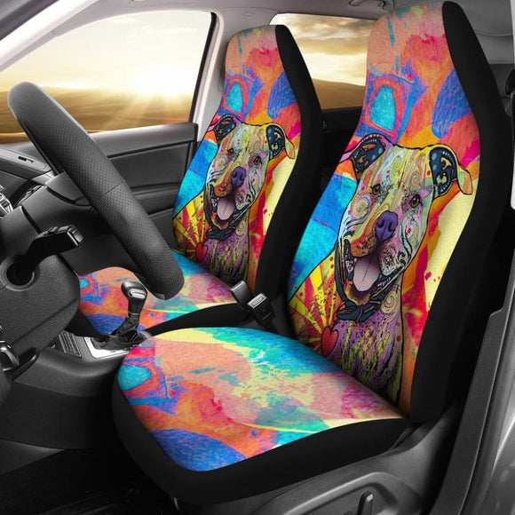 Colorful Pitbull Cute Pitbulls Dog Lover Car Seat Covers 211604 - YourCarButBetter