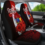 Cook Island Polynesian Car Seat Covers - Coat Of Arm With Hibiscus - 232125 - YourCarButBetter