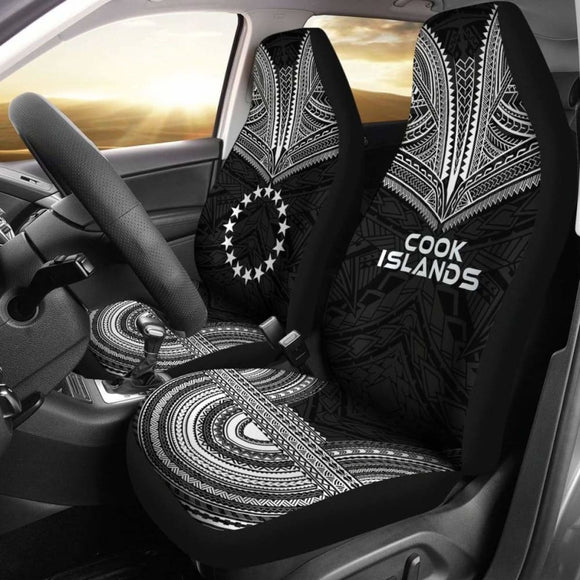 Cook Islands Car Seat Cover - Cook Islands Flag Polynesian Chief Tattoo Black Version - 10 174914 - YourCarButBetter