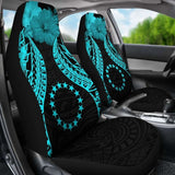 Cook Islands Polynesian Car Seat Covers Pride Seal And Hibiscus Neon Blue - 232125 - YourCarButBetter