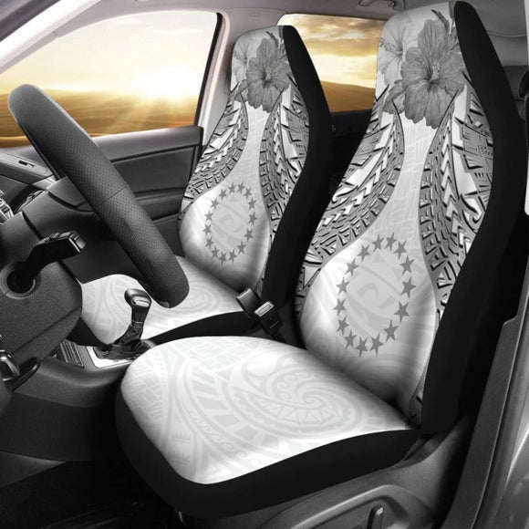 Cook Islands Polynesian Car Seat Covers Pride Seal And Hibiscus White - 232125 - YourCarButBetter