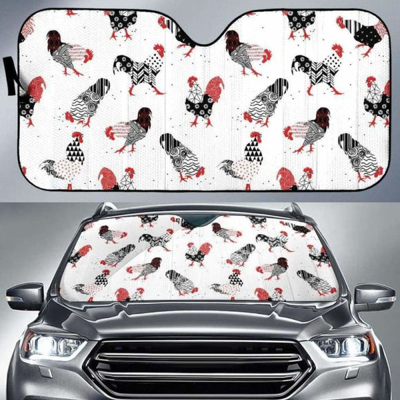 Cool Rooster Chicken Cock Floral Ornament Background Car Auto Sun Shades 085424 - YourCarButBetter