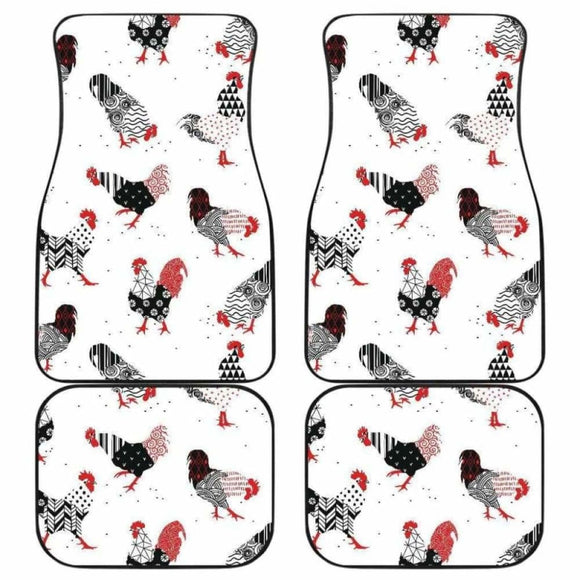 Cool Rooster Chicken Cock Floral Ornament Background Front And Back Car Mats 181703 - YourCarButBetter