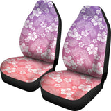 Coral And Purple Ombre Car Seat Covers With White Hibiscus Pattern Overlay 101819 - YourCarButBetter