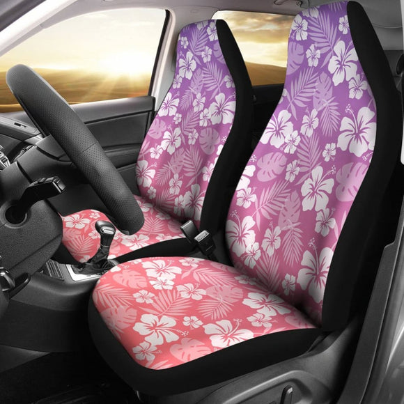 Coral And Purple Ombre Car Seat Covers With White Hibiscus Pattern Overlay 101819 - YourCarButBetter