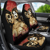 Couple Love Valentine Calavera Sugar Skull Style Car Seat Covers 211004 - YourCarButBetter
