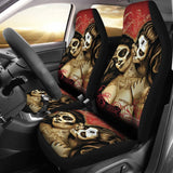 Couple Love Valentine Calavera Sugar Skull Style Car Seat Covers 211004 - YourCarButBetter