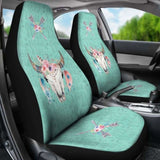 Cow Skull Boho Wild And Free Script Background Car Seat Covers Turquoise 144730 - YourCarButBetter