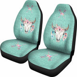 Cow Skull Boho Wild And Free Script Background Car Seat Covers Turquoise 144730 - YourCarButBetter