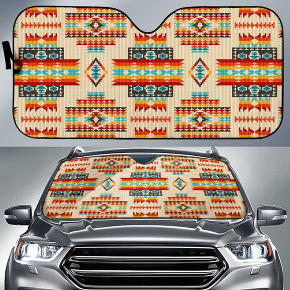 Cream Pattern Native Auto Sun Shades 093223 - YourCarButBetter